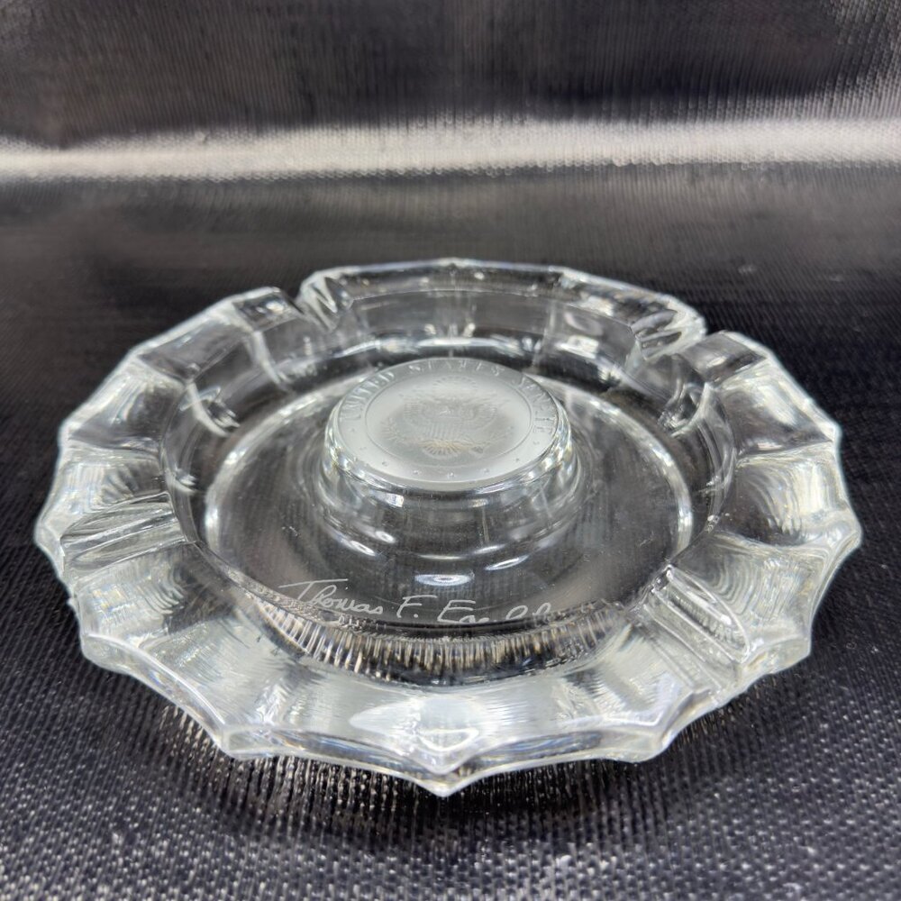 VTG‎ Clear Heavy Crystal United States Senate Ashtray Signed Thomas F Eagleton